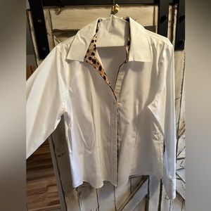 Calvin Klein white button up- women’s with leopard